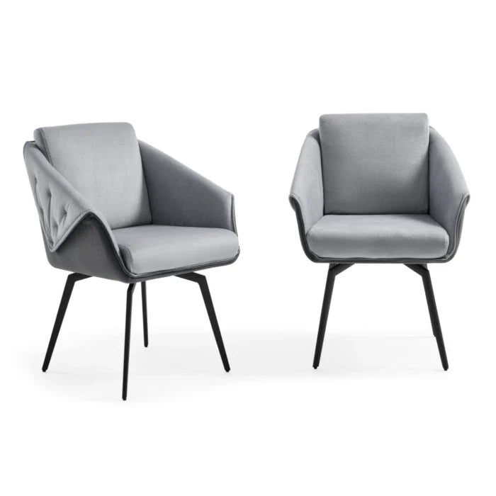 Jess Armchair in Light Gray Velvet, Black Frame