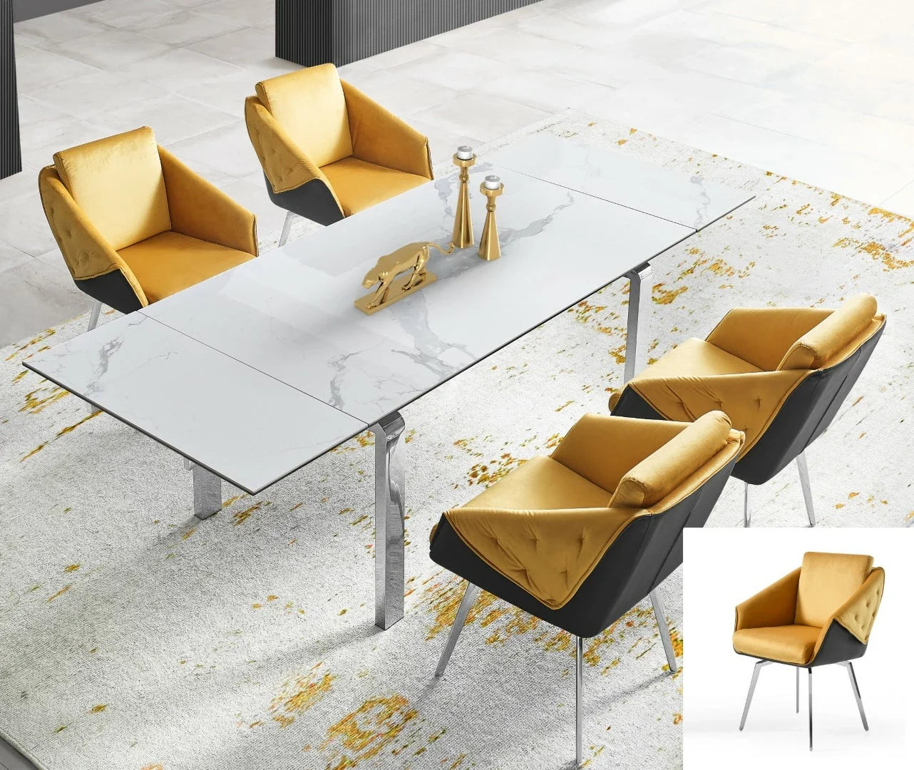 Jess Armchair in Yellow Velvet, Chrome Frame | Creative Furniture