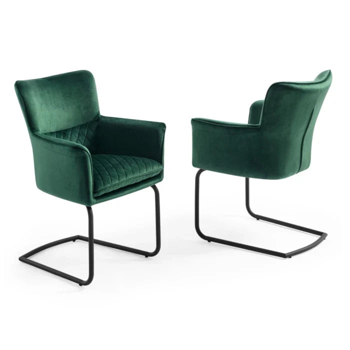Loran Armchair, Green Velvet Fabric Upholstered, Black Frame