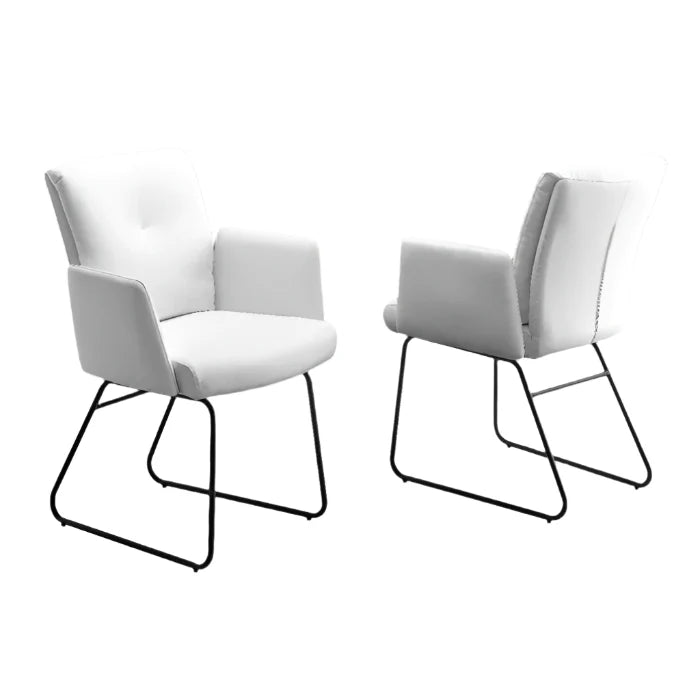 Cyprus Armchair, Upholstered with White Faux Leather, Black Frame| Creative Furniture