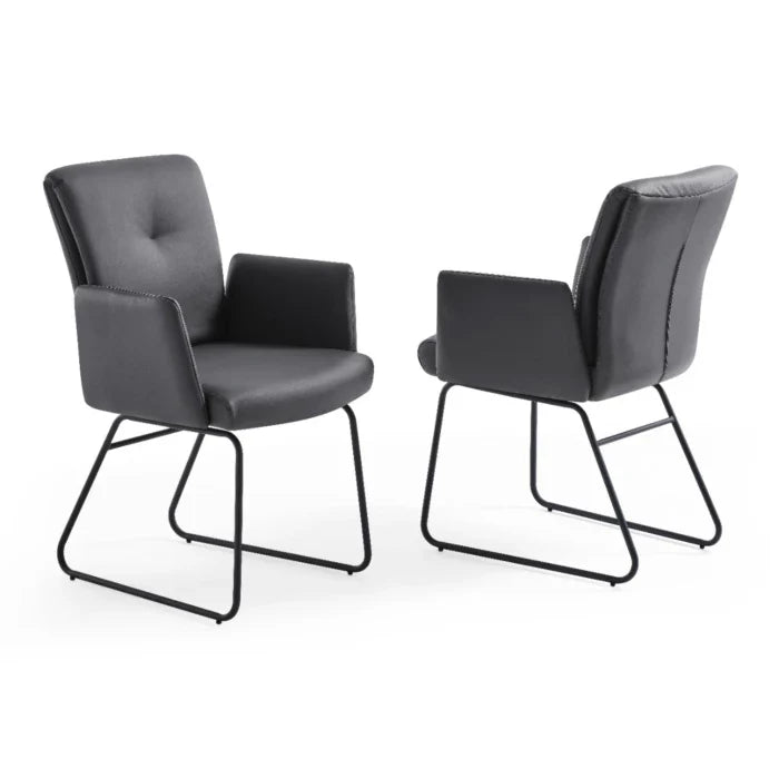 Cyprus Armchair, Upholstered with Gray Faux Leather, Black Frame