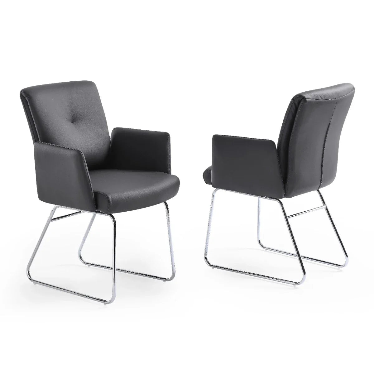 Cyprus Armchair, Upholstered with Gray Faux Leather, Chrome Frame| Creative Furniture