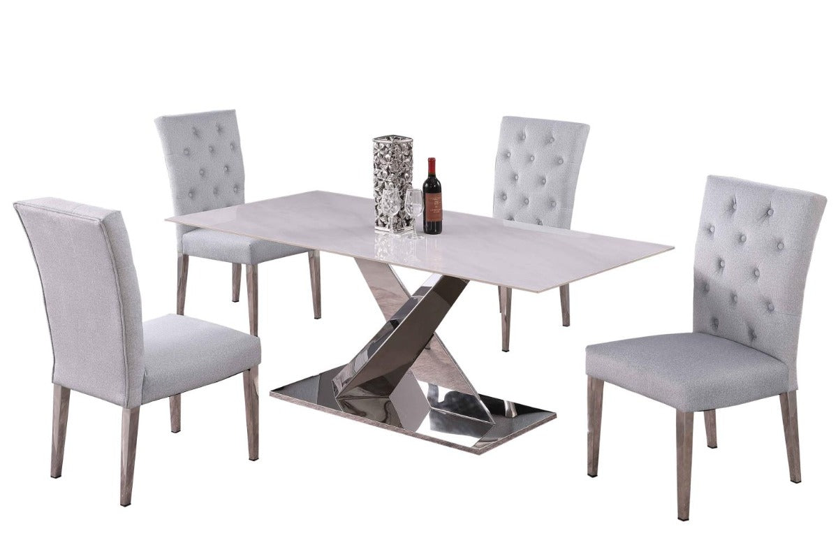 Chintaly Jennifer Dining Room Set with Sintered Stone Table & 4 Kerry Tufted Chairs