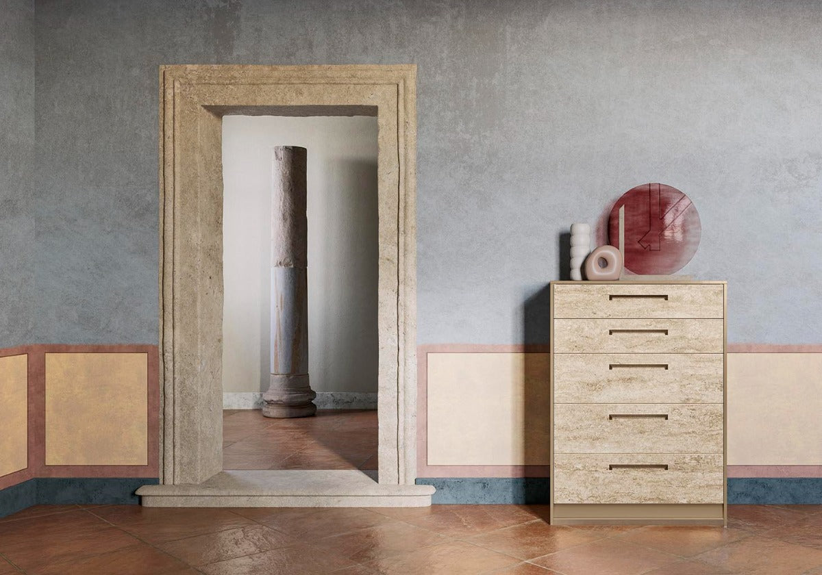 ALF Jo Chest – Gold High Gloss & Travertino Eco-Stone Finish