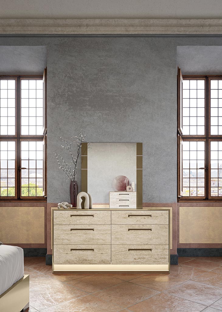 ALF Jo Dresser – Gold High Gloss & Travertino Eco-Stone Finish