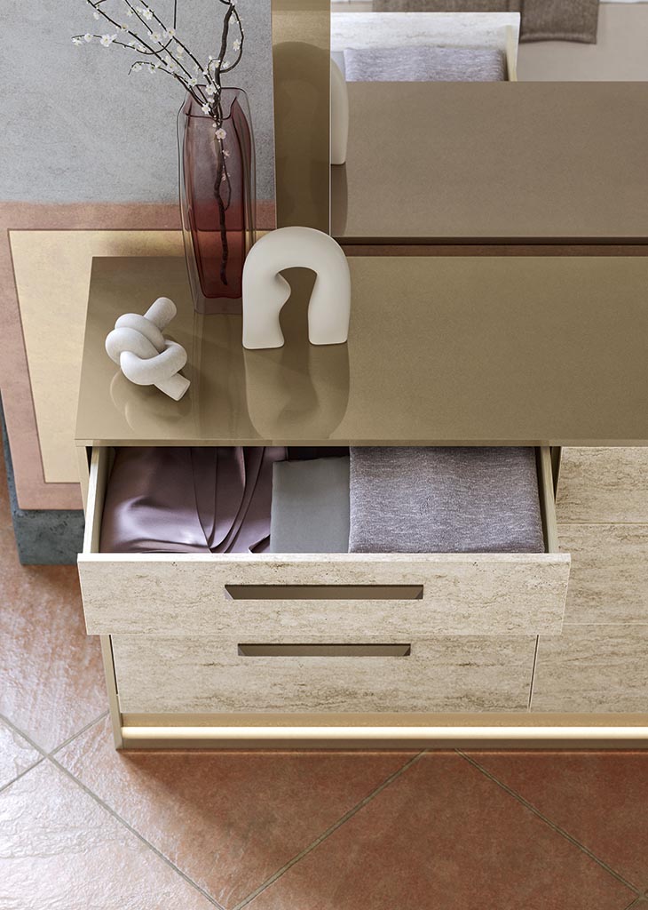 ALF Jo Dresser – Gold High Gloss & Travertino Eco-Stone Finish