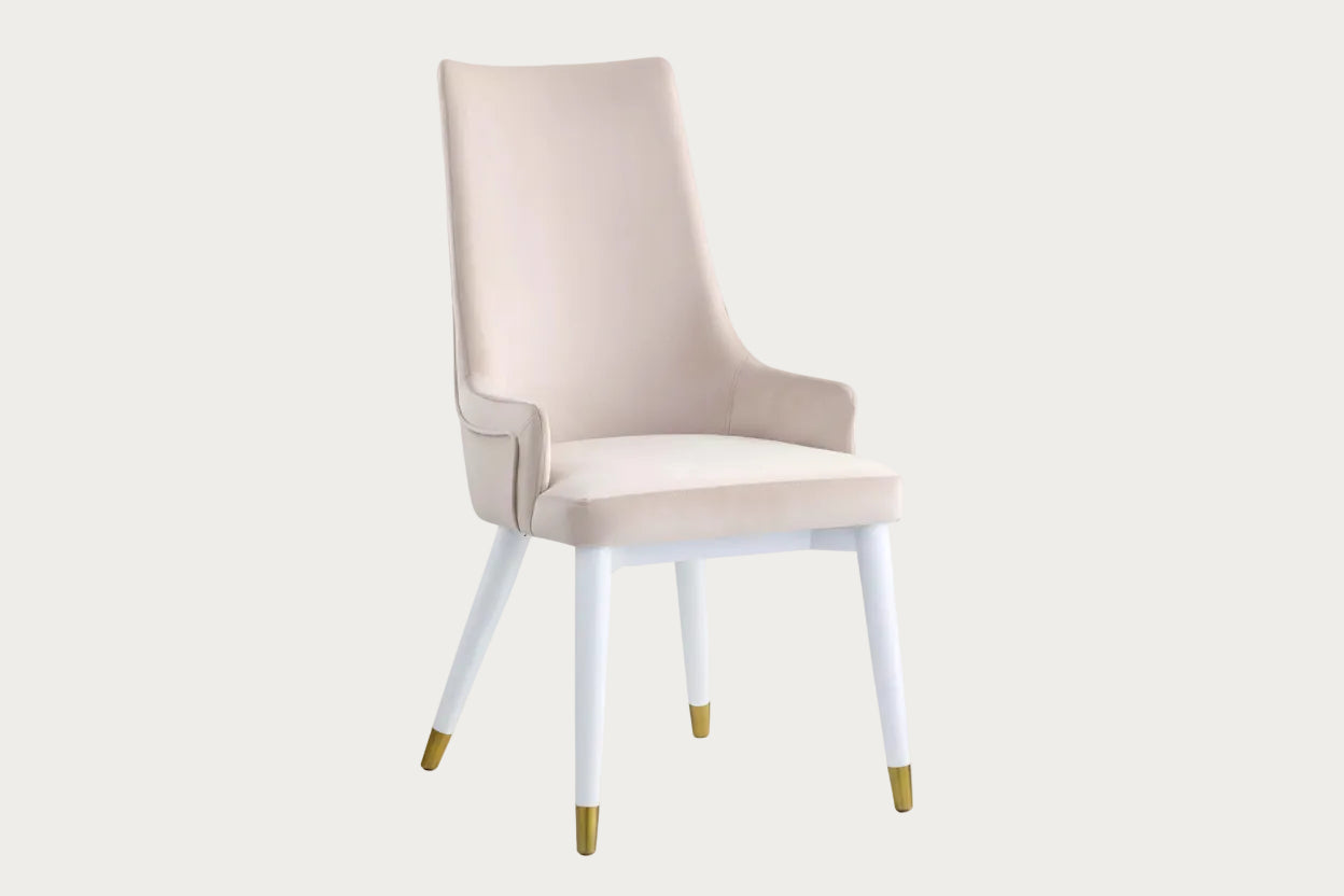 Judy beige chair with white legs and gold toes