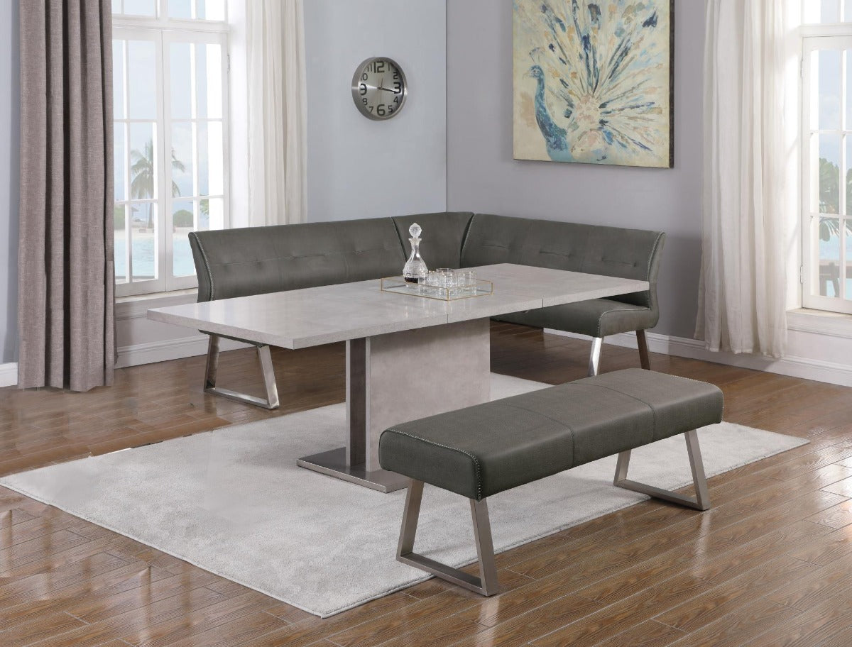 Chintaly Kalinda 3 Piece Contemporary Dining Set with Extendable Table, Nook & Bench