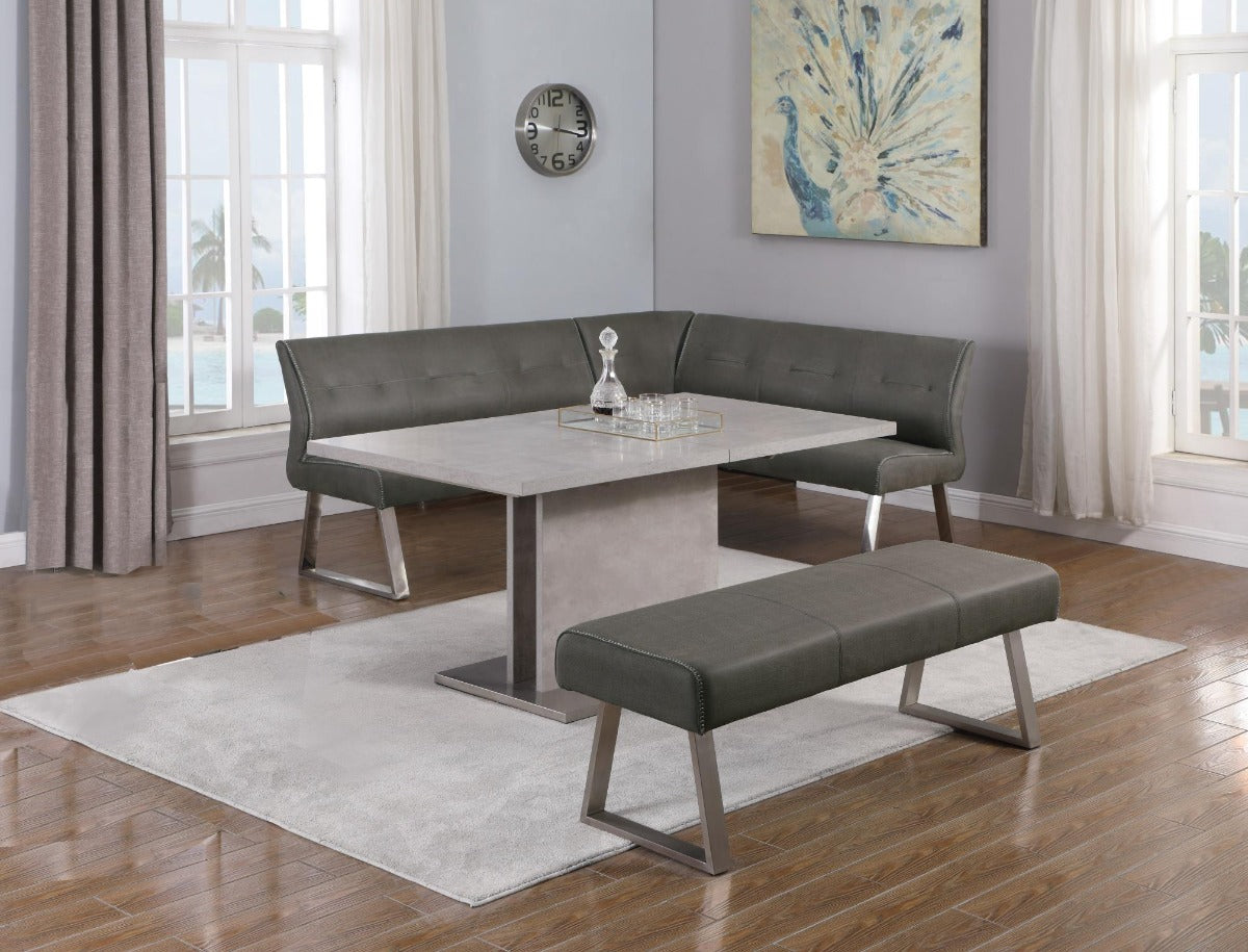 Chintaly Kalinda 3 Piece Contemporary Dining Set with Extendable Table, Nook & Bench