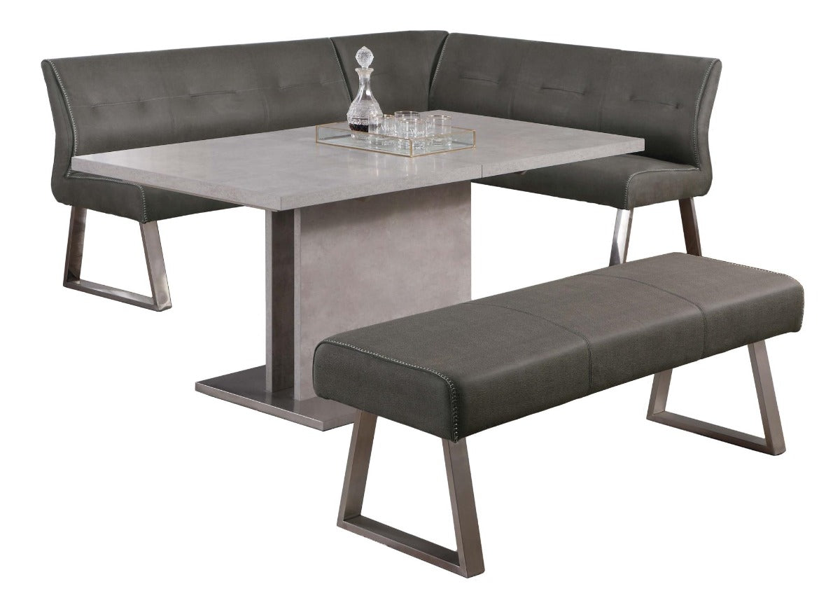 Chintaly Kalinda 3 Piece Contemporary Dining Set with Extendable Table, Nook & Bench