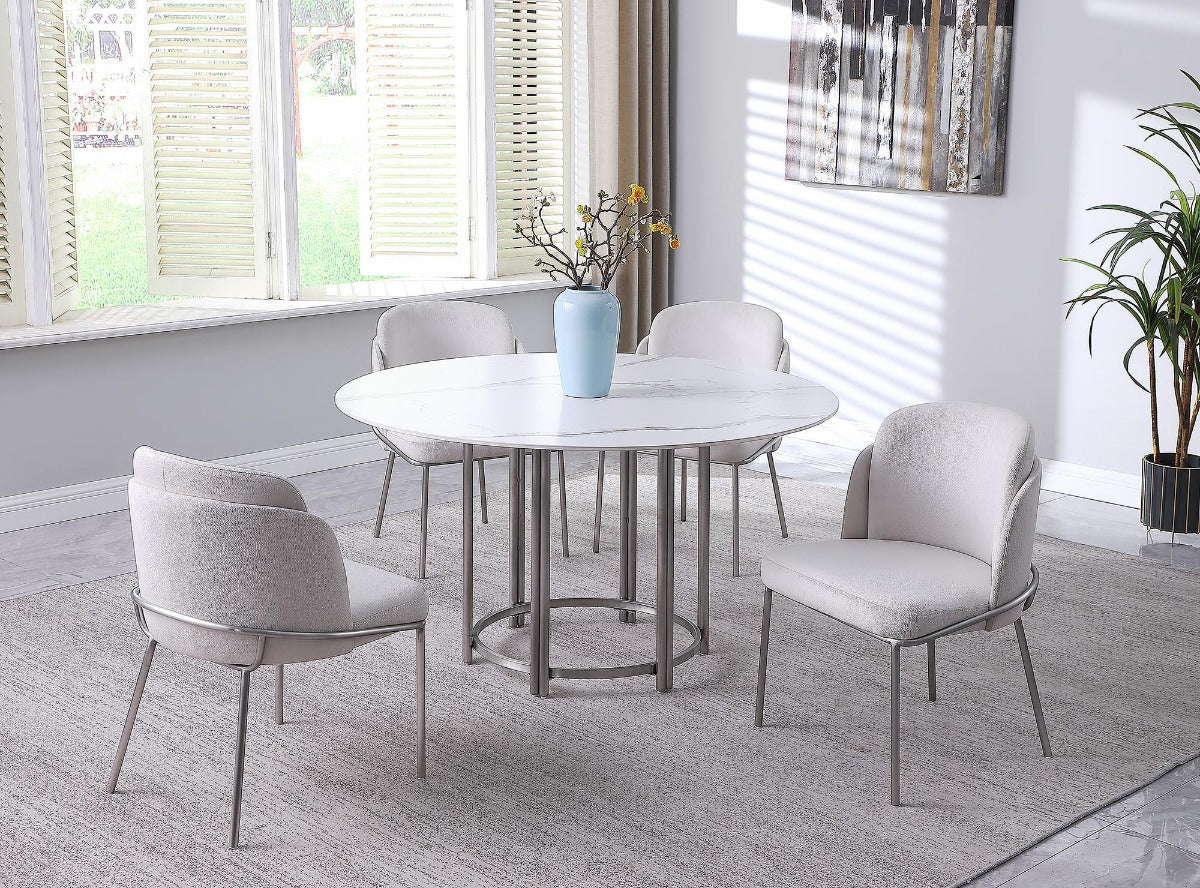 Chintaly Kamila Contemporary Marbleized Sintered Stone Top Dining Table with Steel Base