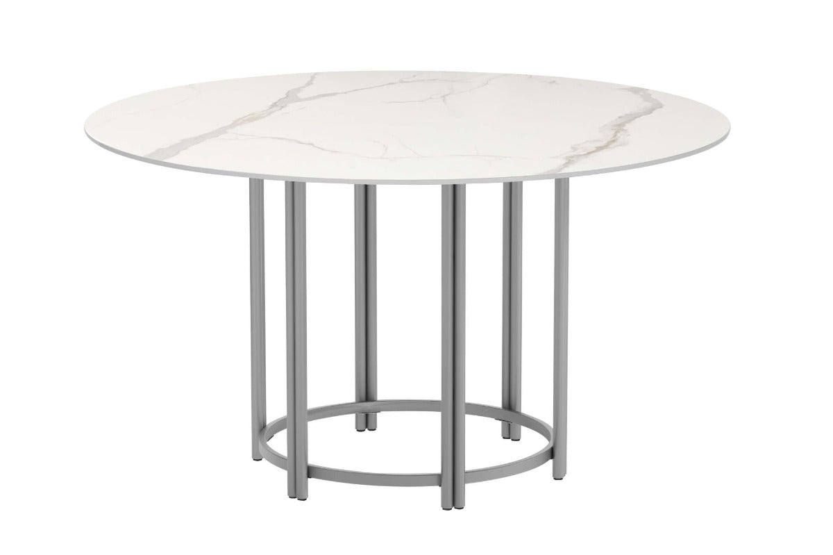 Chintaly Kamila Contemporary Marbleized Sintered Stone Top Dining Table with Steel Base