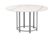 Chintaly Kamila Contemporary Marbleized Sintered Stone Top Dining Table with Steel Base