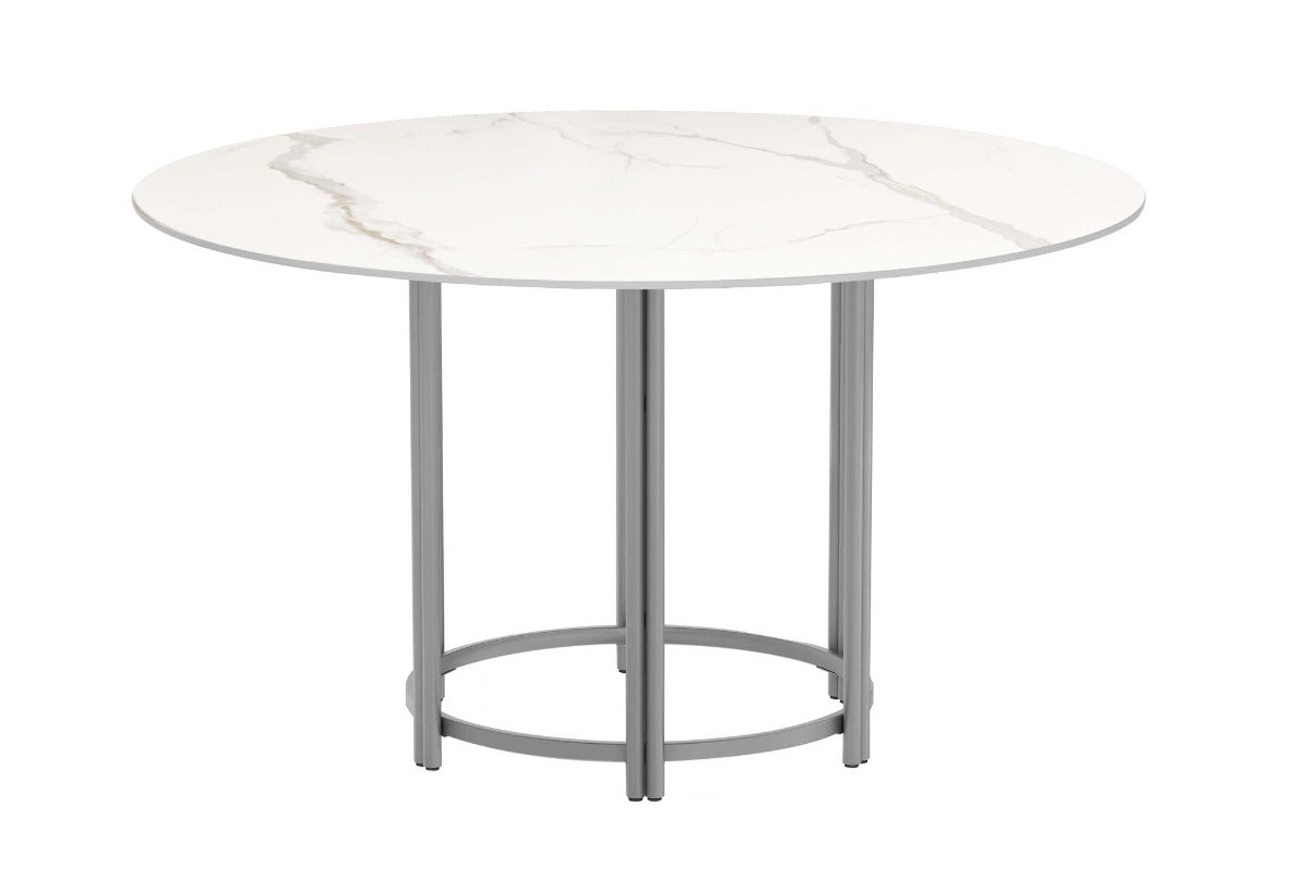 Chintaly Kamila Contemporary Marbleized Sintered Stone Top Dining Table with Steel Base