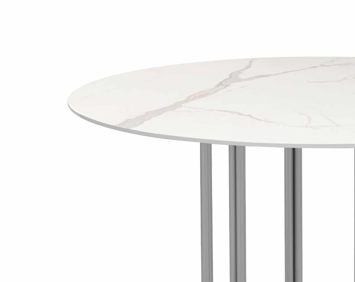 Chintaly Kamila Contemporary Marbleized Sintered Stone Top Dining Table with Steel Base