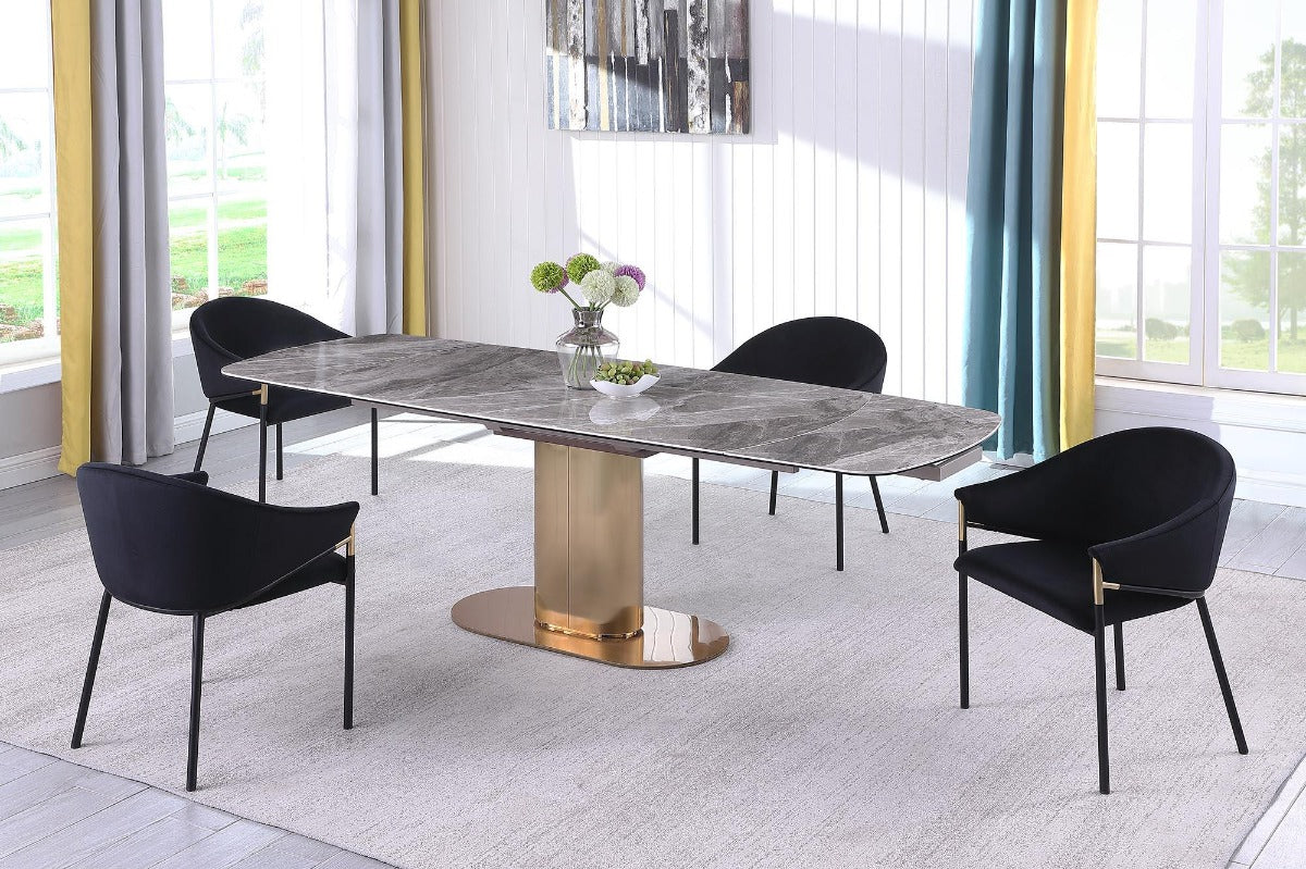 Chintaly Karla Extendable Marbleized Ceramic Top Dining Table with Steel Base