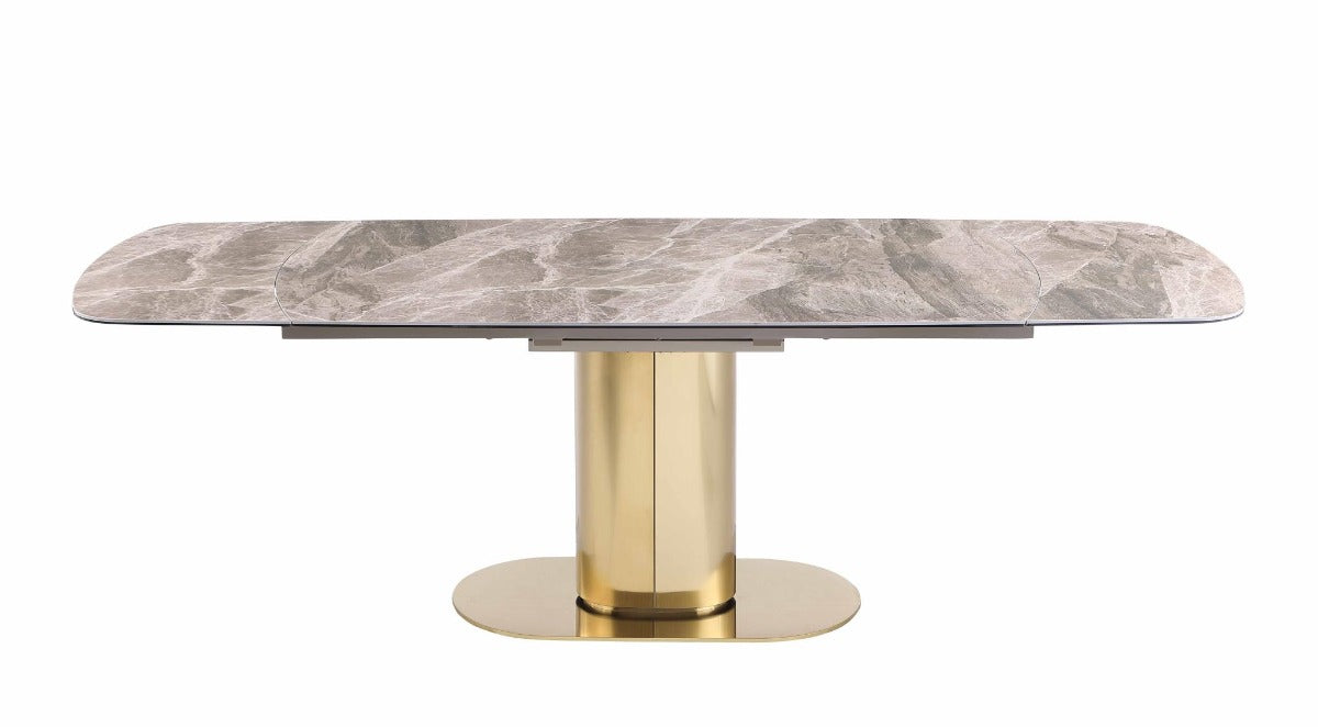 Chintaly Karla Extendable Marbleized Ceramic Top Dining Table with Steel Base