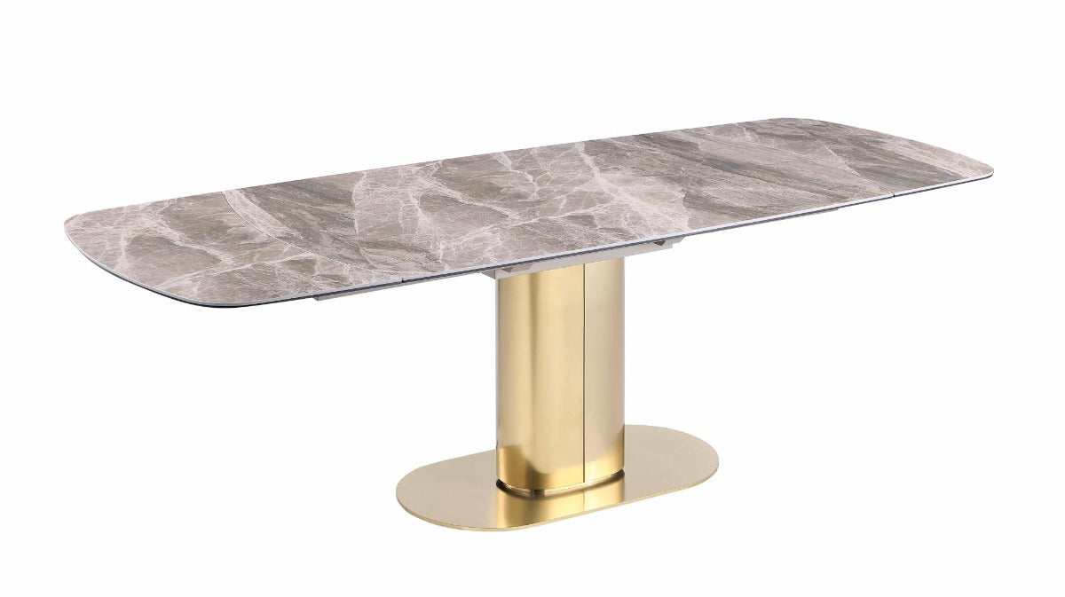 Chintaly Karla Extendable Marbleized Ceramic Top Dining Table with Steel Base
