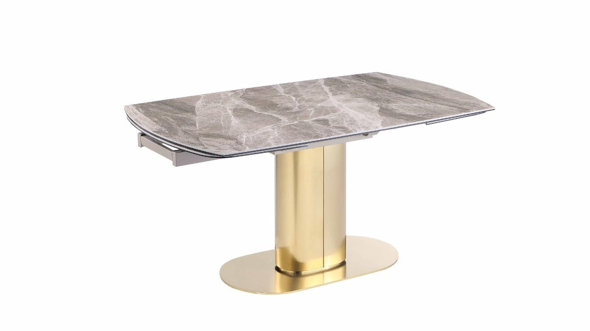 Chintaly Karla Katherine 5-Piece Dining Set with Extendable Marbleized Ceramic Table & 2Tone Chairs with Golden Accents