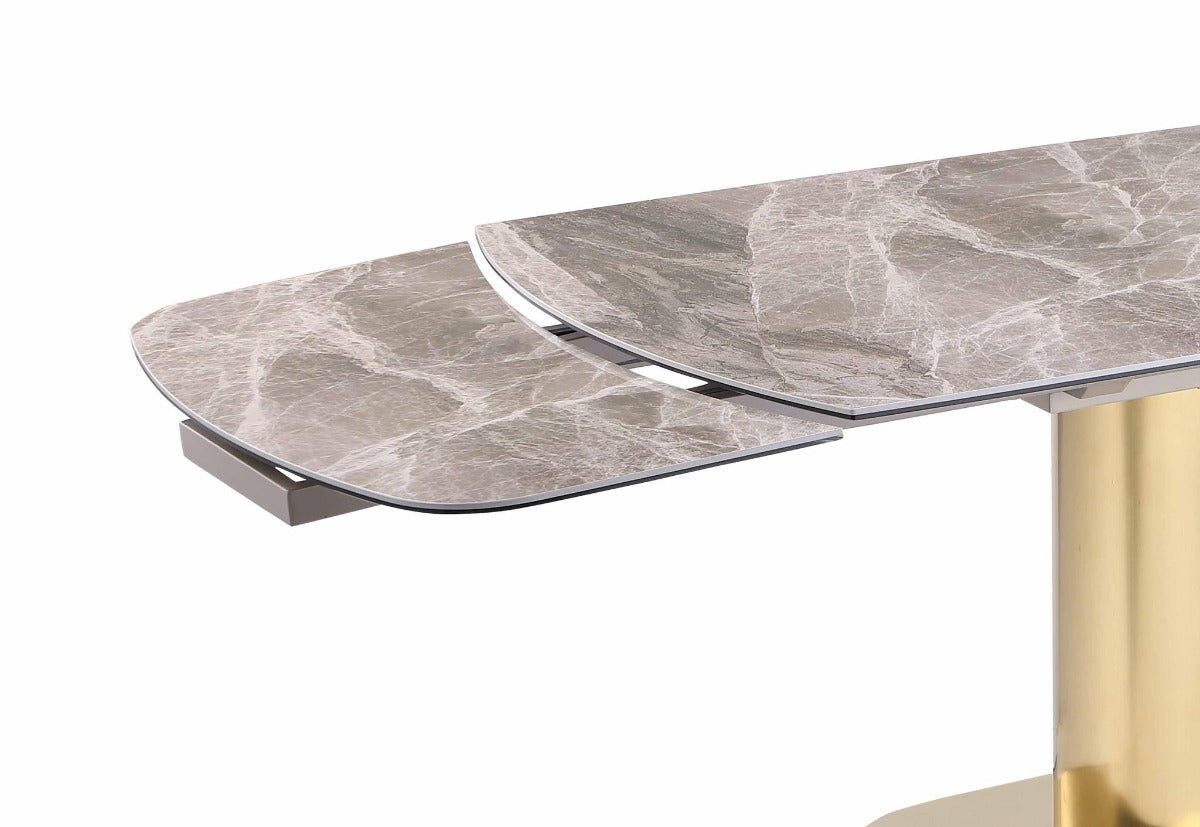 Chintaly Karla Extendable Marbleized Ceramic Top Dining Table with Steel Base