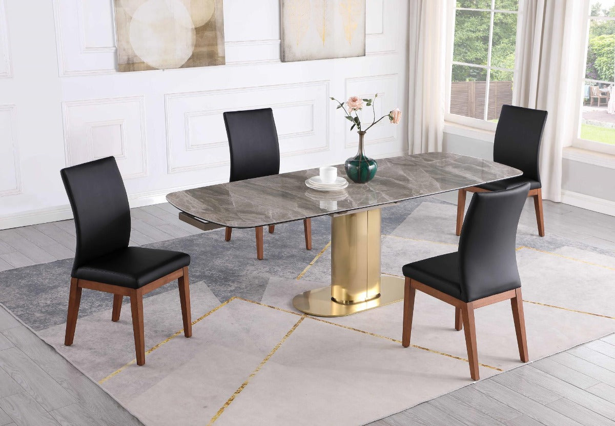 Chintaly Karla-Emma 5-Piece Dining  Room Set with Extendable Marbleized Ceramic Table & Solid Wood Chairs