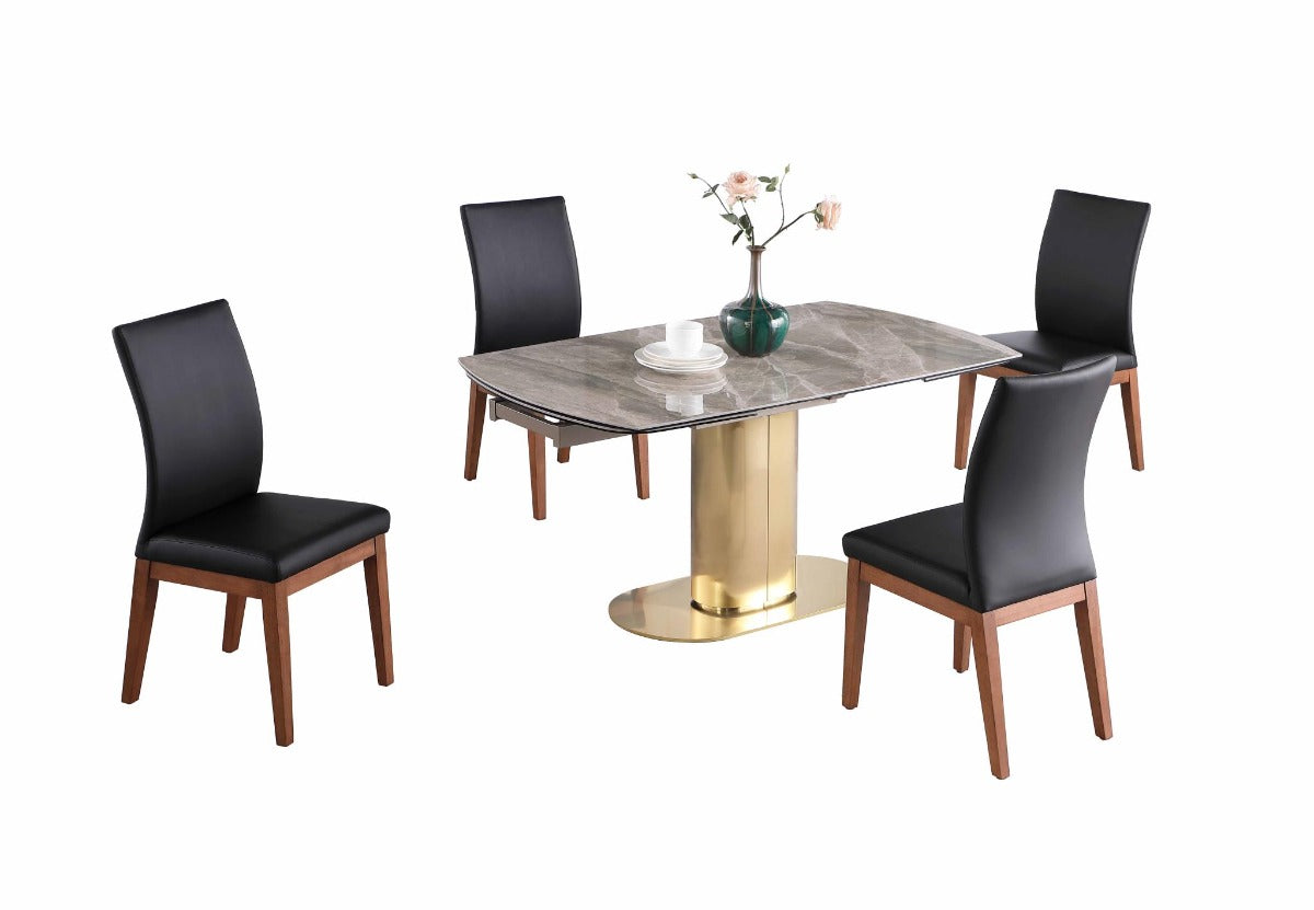 Chintaly Karla-Emma 5-Piece Dining  Room Set with Extendable Marbleized Ceramic Table & Solid Wood Chairs