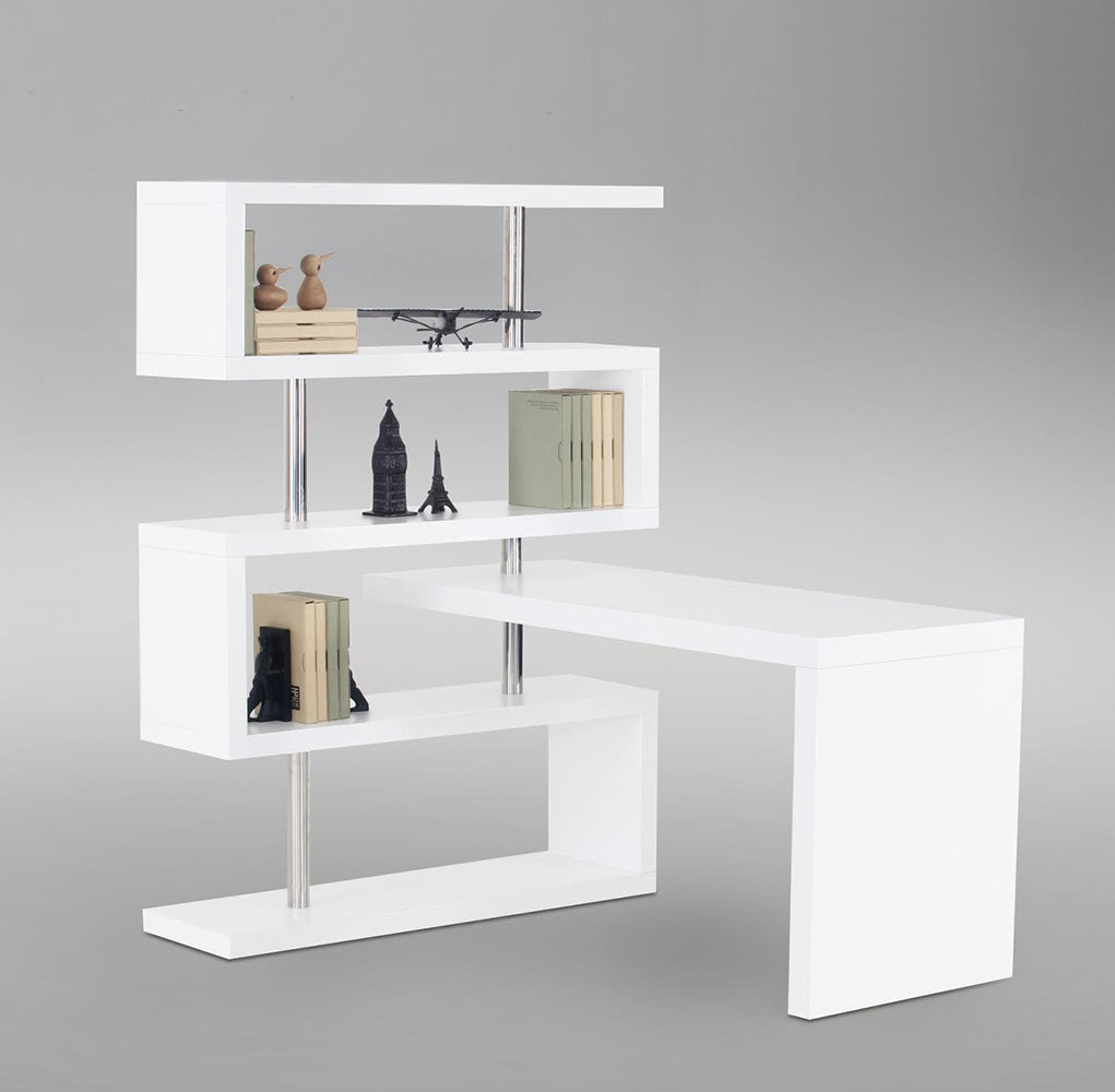 J & M KD002 Office Desk with Tall Shelves, White