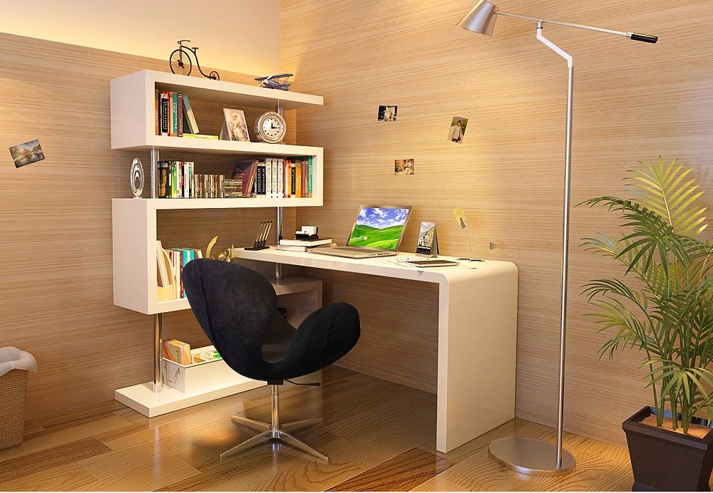 J & M KD002 Office Desk with Tall Shelves, White