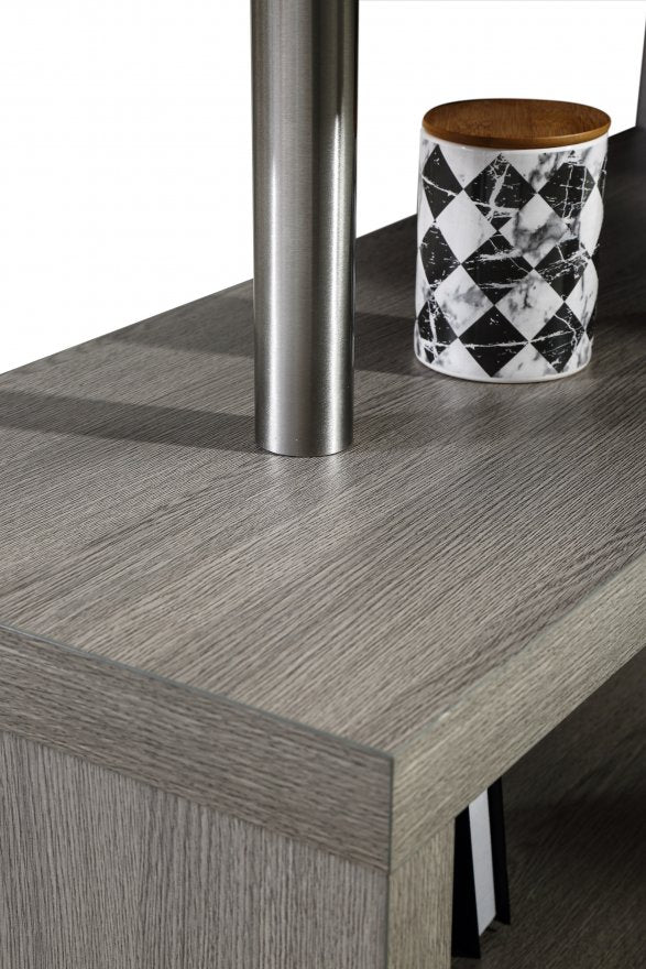 J & M KD002 Office Desk with Tall Shelves, Grey