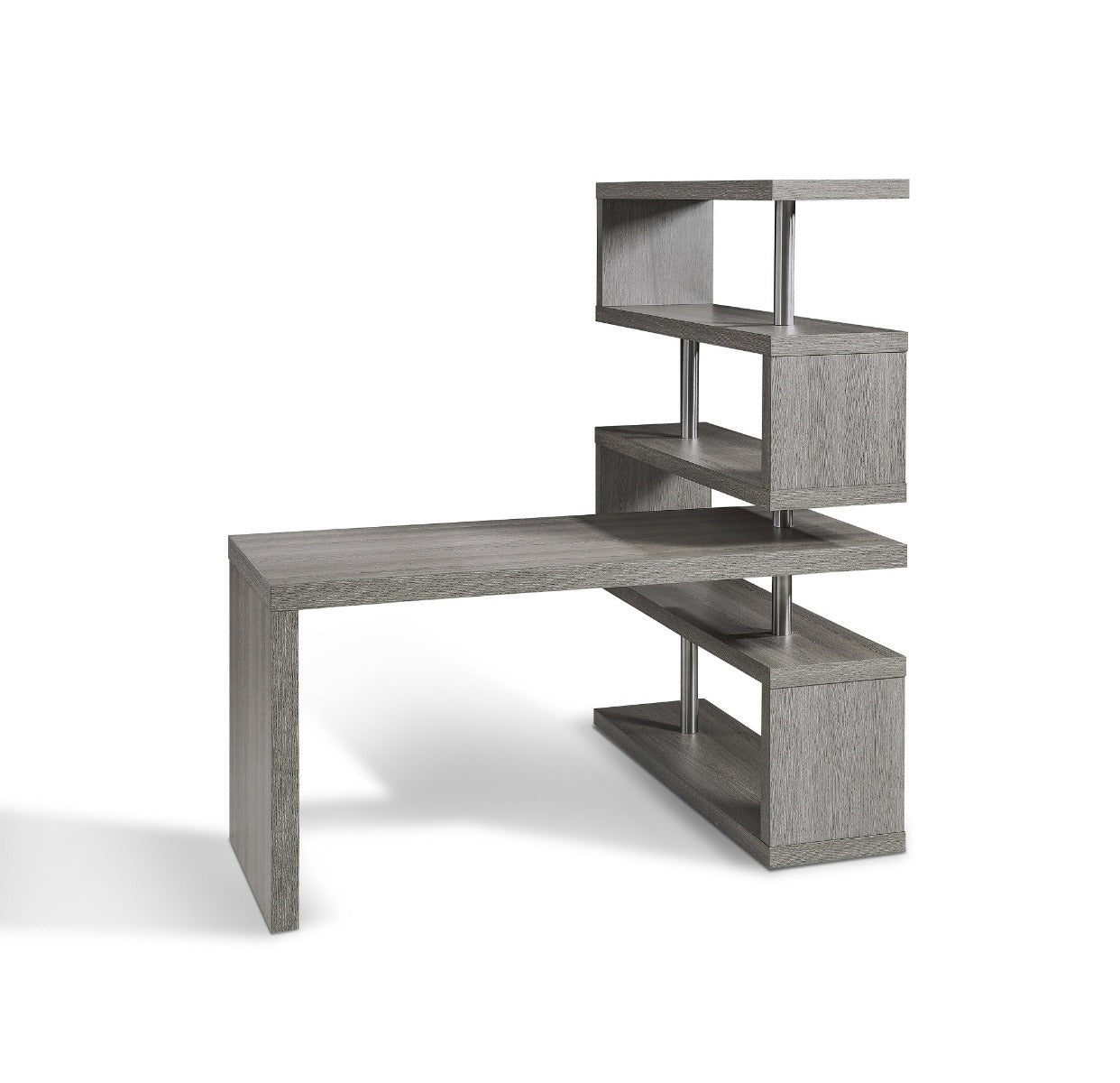 J & M KD002 Office Desk with Tall Shelves, Grey