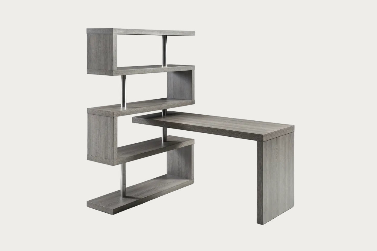 KD002 Office Desk with Tall Shelves, Grey