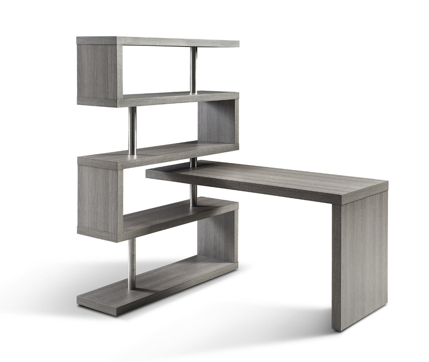 J & M KD002 Office Desk with Tall Shelves, Grey