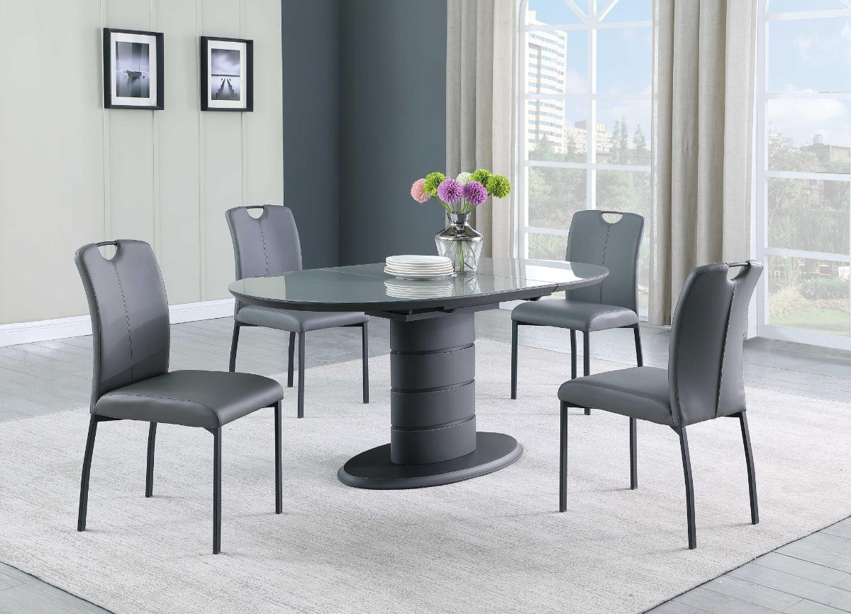 Chintaly Kendra Dining Set with Extendable Top, Art Deco Base & 4 Handle Back Chairs