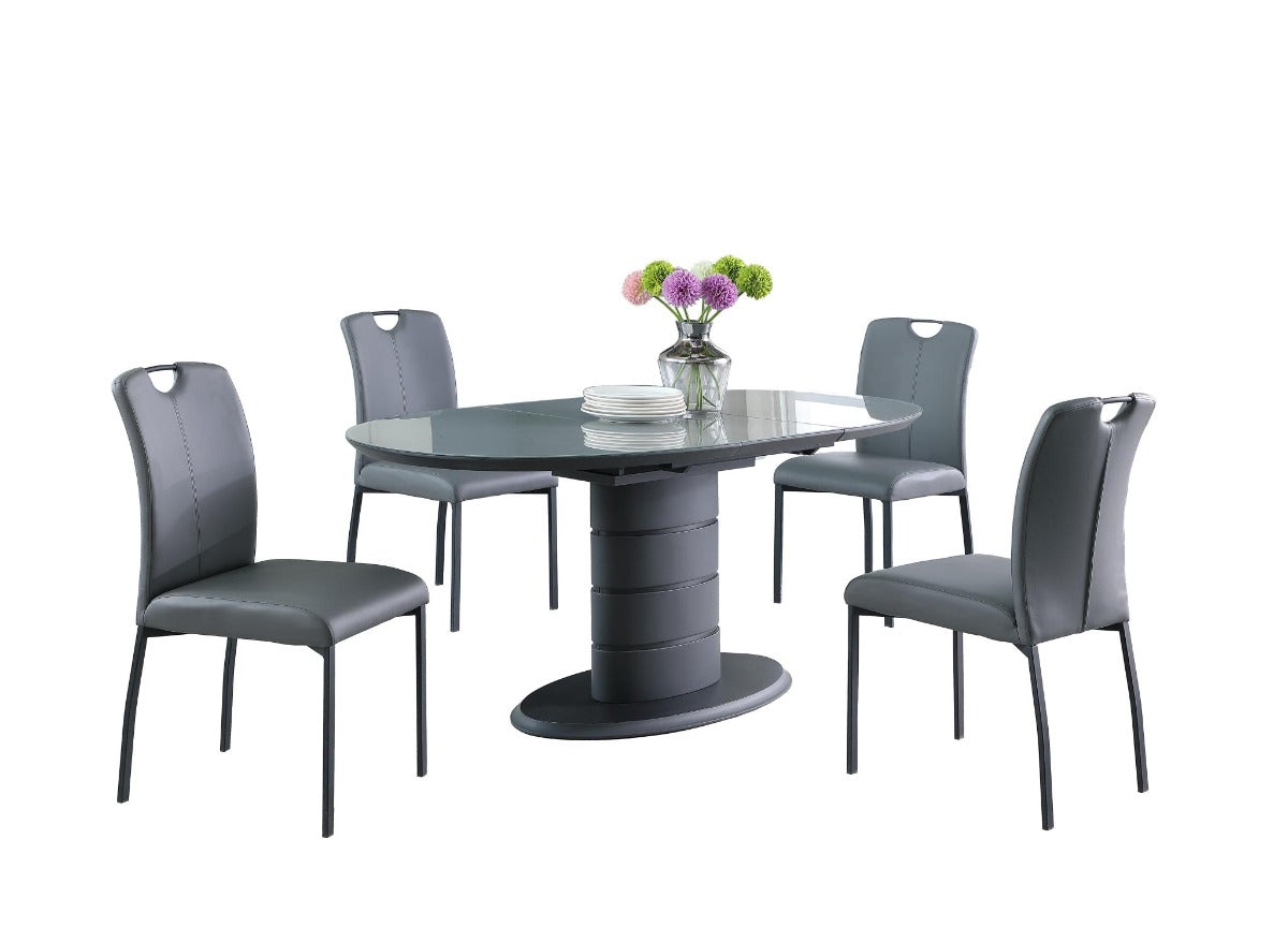 Chintaly Kendra Dining Set with Extendable Top, Art Deco Base & 4 Handle Back Chairs