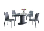 Chintaly Kendra Dining Set with Extendable Top, Art Deco Base & 4 Handle Back Chairs