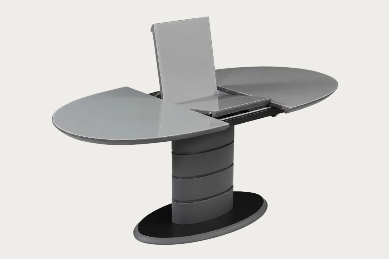 Kendra gray extendable dining table on a white background