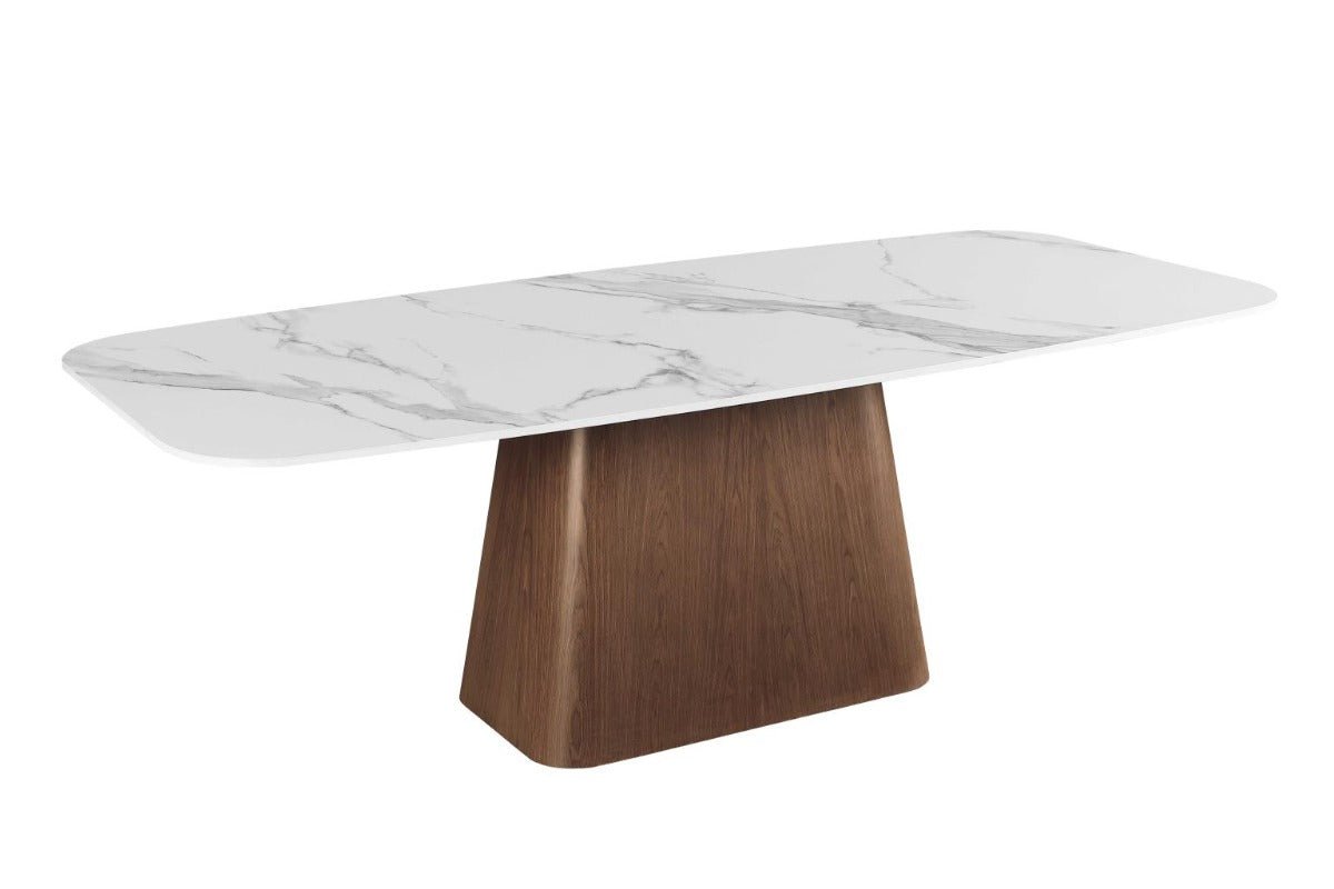 Chintaly Kenza Modern Marbleized Sintered Stone Top Table & Wooden Legged Chairs