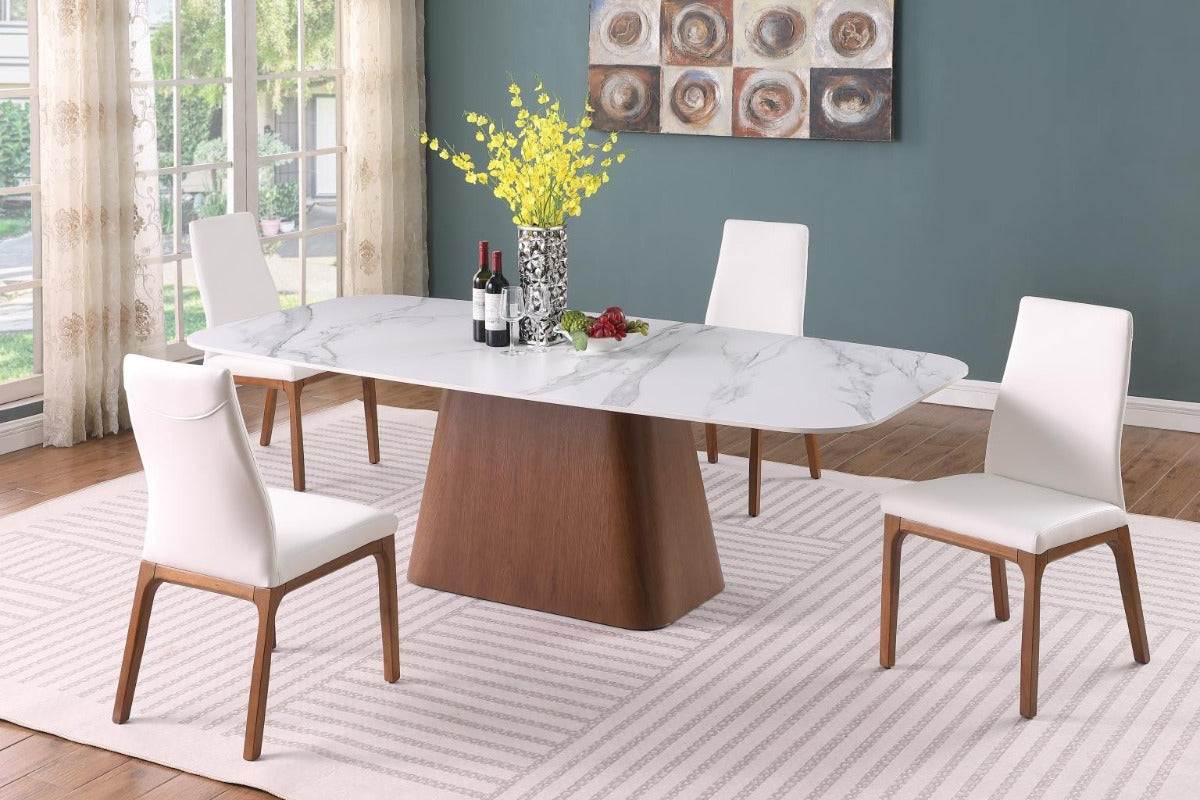 Chintaly Kenza Modern Marbleized Sintered Stone Top Table & Solid Wood Chairs