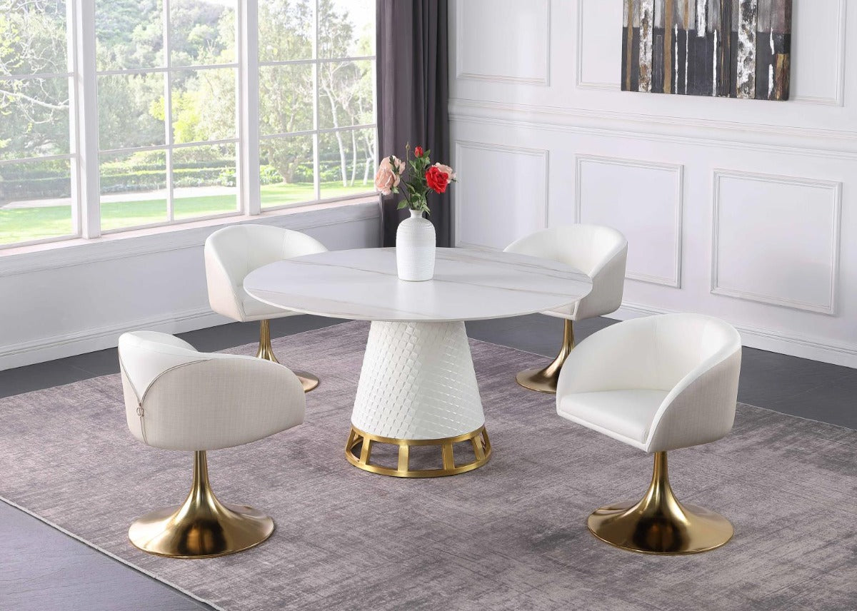 Chintaly Khloe Dining Set with Sintered Stone, Wooden, and Golden Table with Club style arm chairs