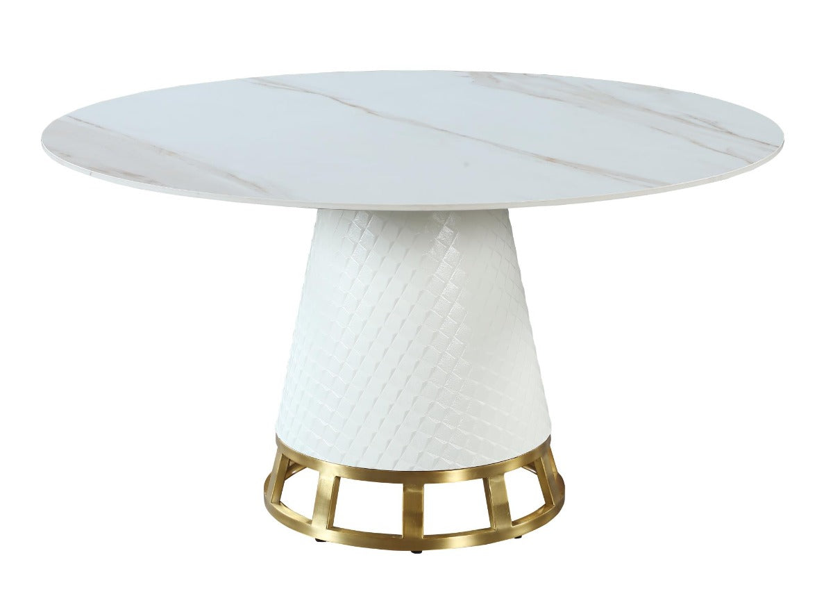 Chintaly Khloe Dining Set with Sintered Stone, Wooden, and Golden Table with Club style arm chairs