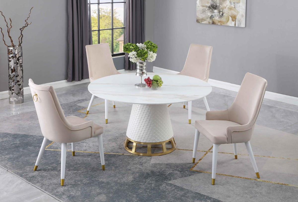 Chintaly Khloe Dining Set with Sintered Stone Wooden, and Golden Table with 4 Wooden Legged Side Chairs