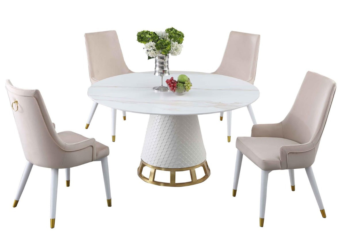 Chintaly Khloe Dining Set with Sintered Stone Wooden, and Golden Table with 4 Wooden Legged Side Chairs