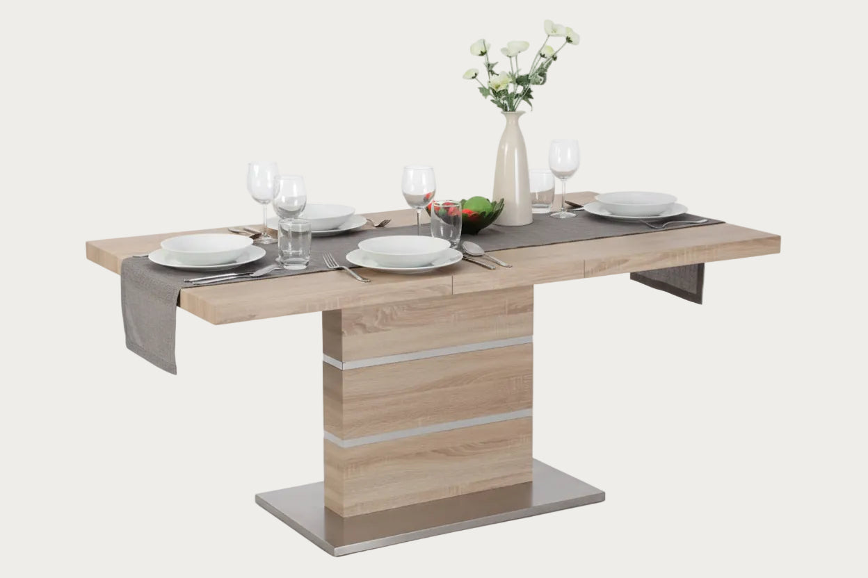 Labrenda Wooden dining table with a vase and bowl