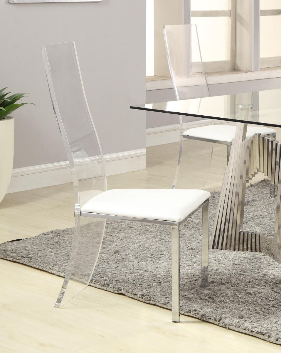 Chintaly Layla Contemporary Dining Set with Rectangular Glass Dining Table & Acrylic High-Back Side Chairs