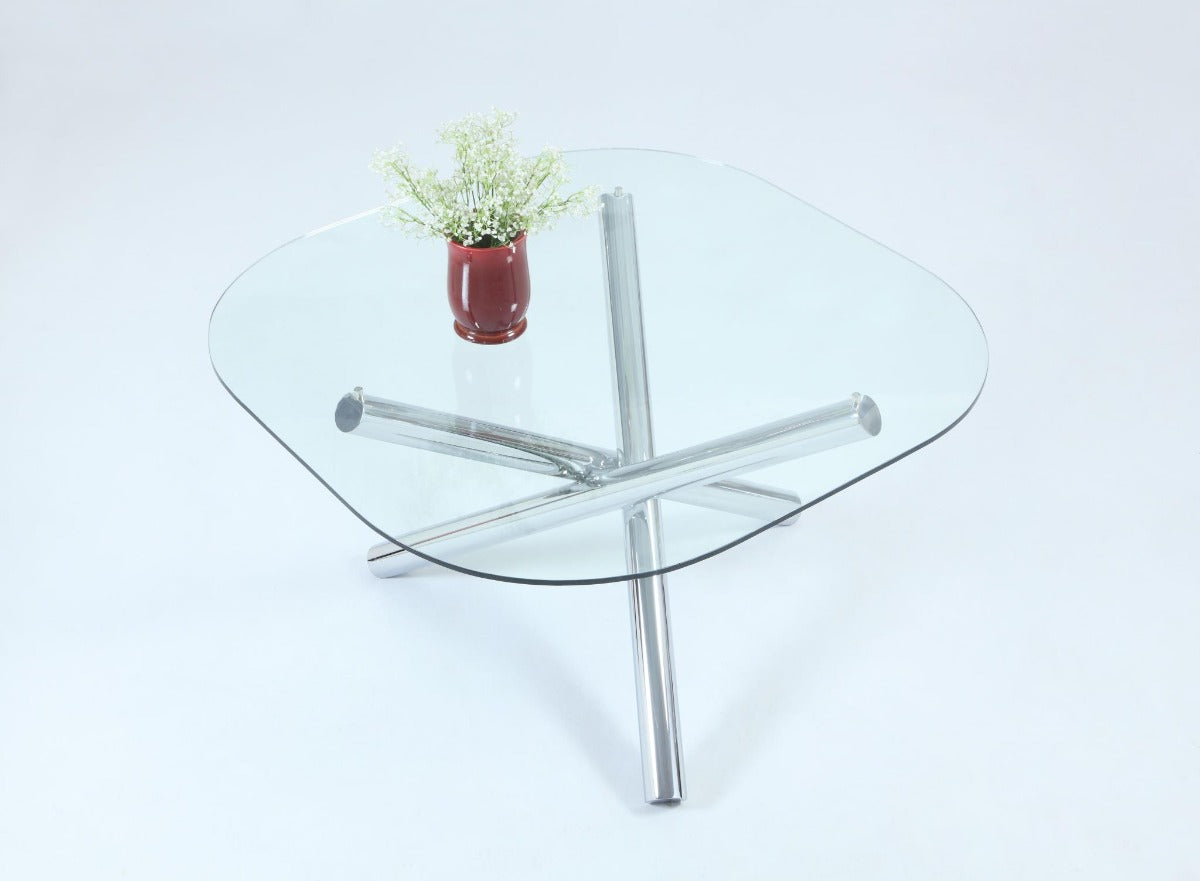 Chintaly Leatrice Contemporary Square Round Glass Top Table