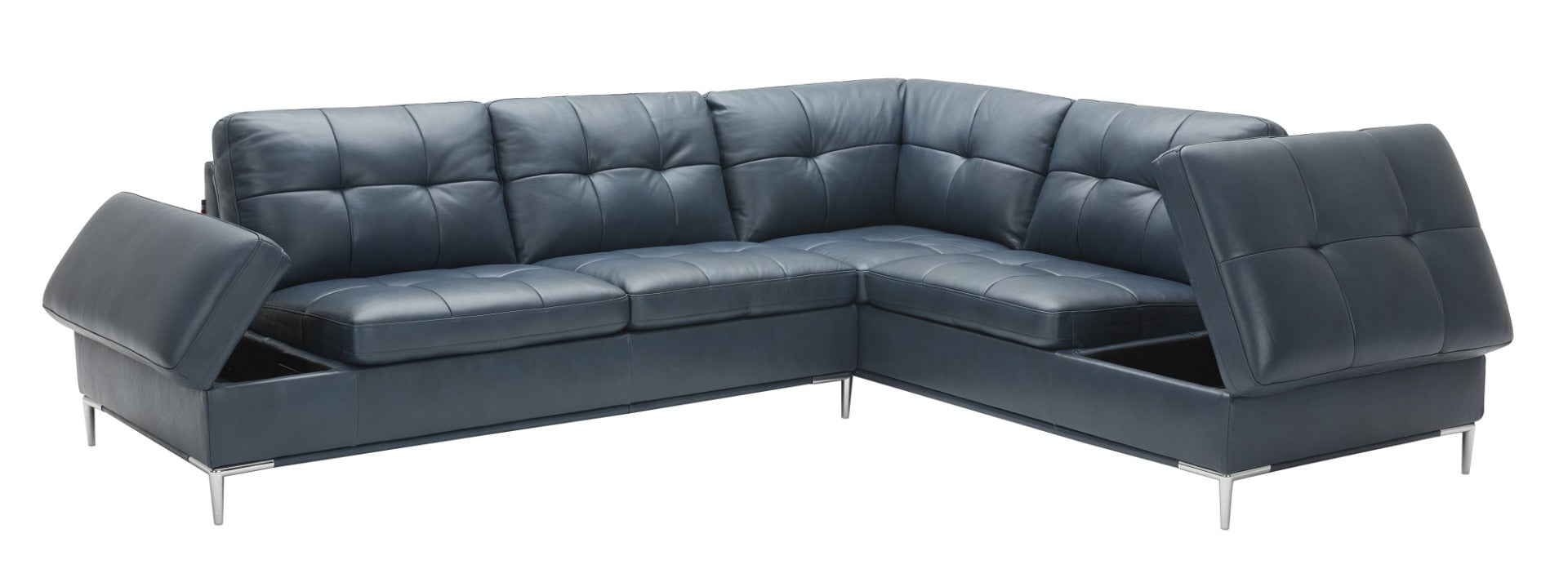 J & M Leonardo Leather Sectional with Storage, Navy-Blue