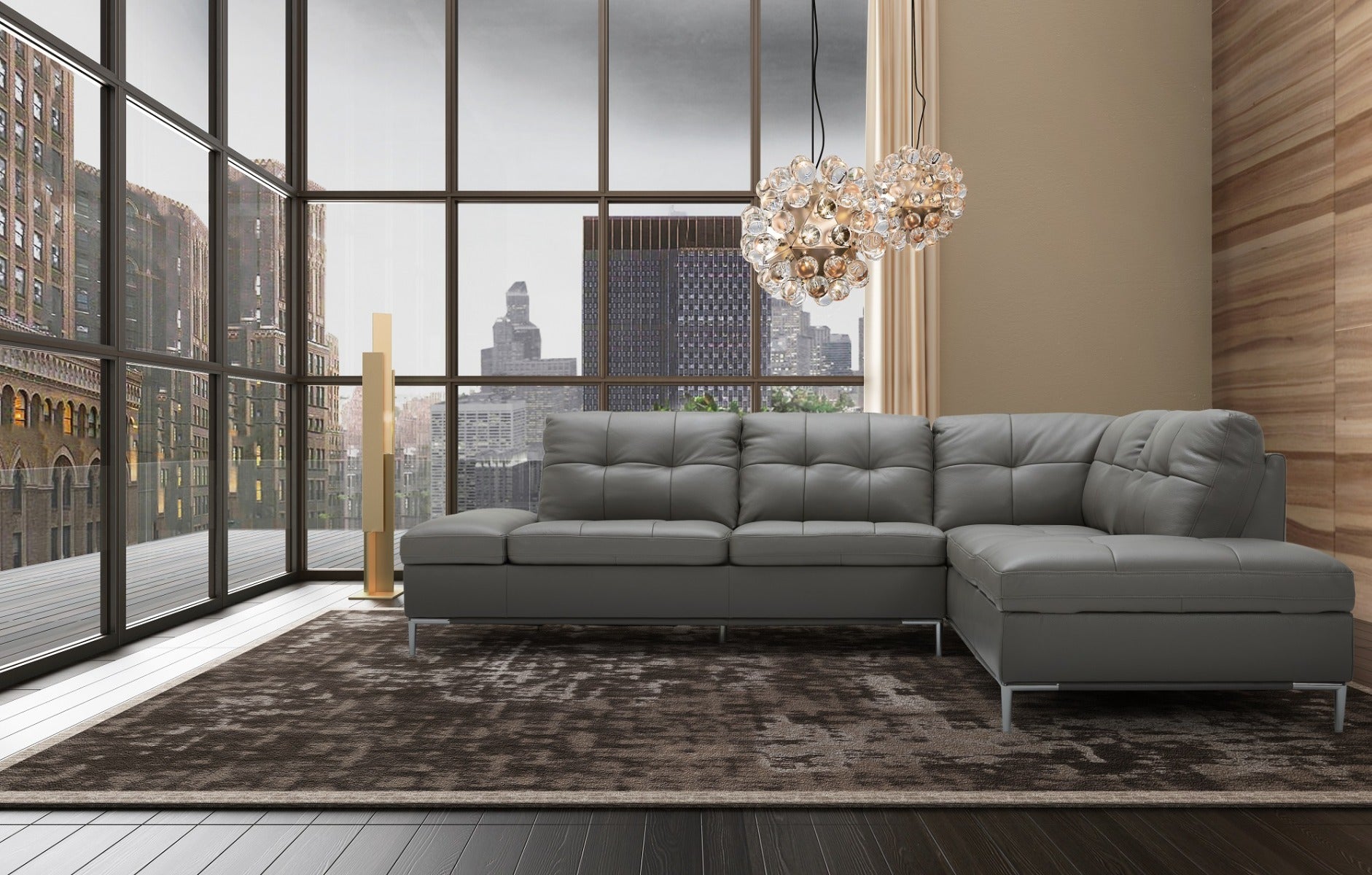 J & M Leonardo Leather Sectional with Storage, Gray