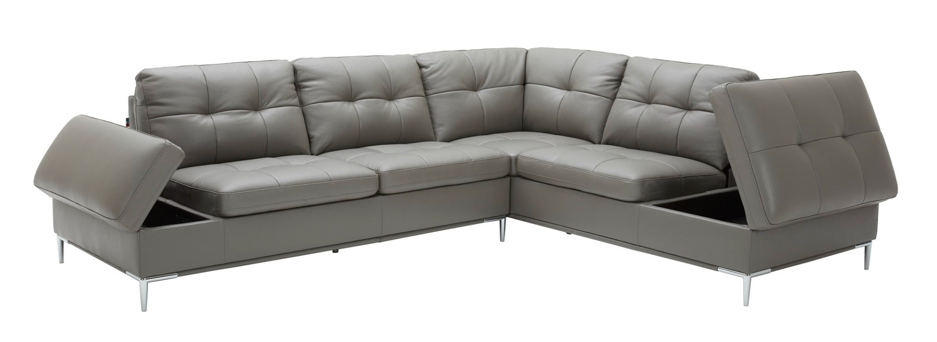 J & M Leonardo Leather Sectional with Storage, Gray