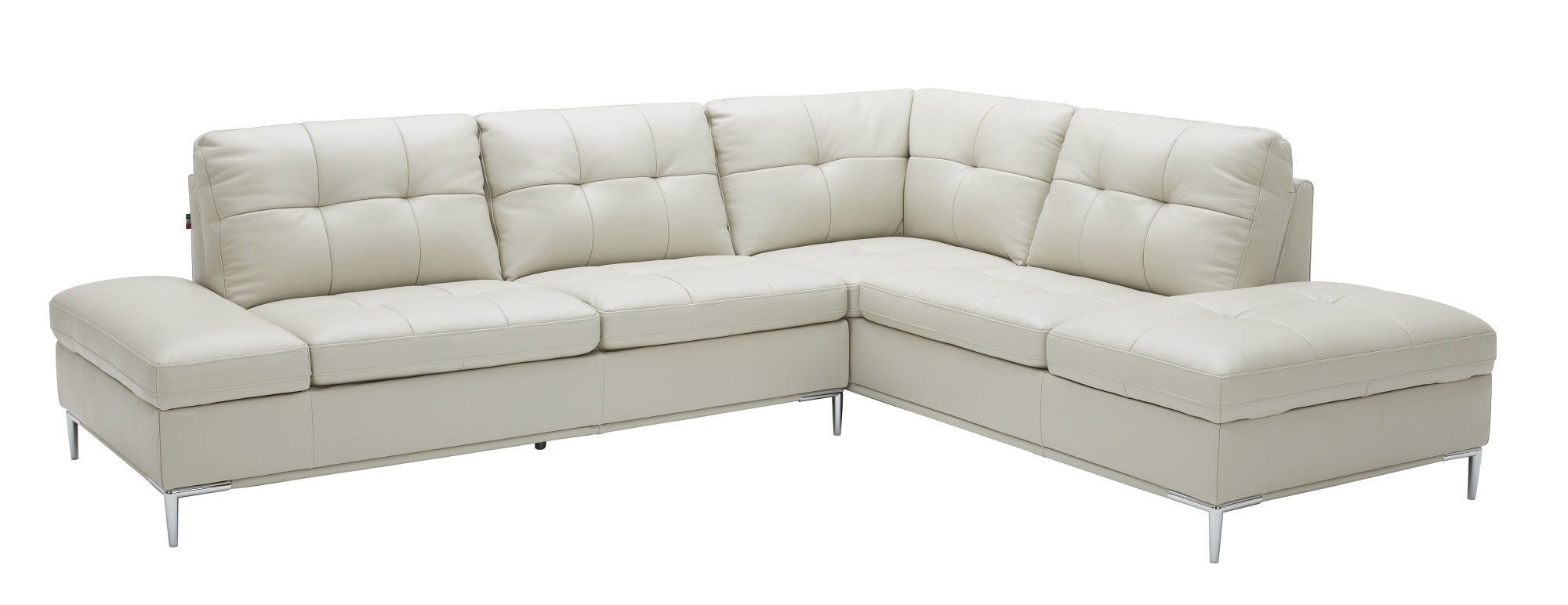 J & M Leonardo Leather Sectional with Storage, Silver Gray