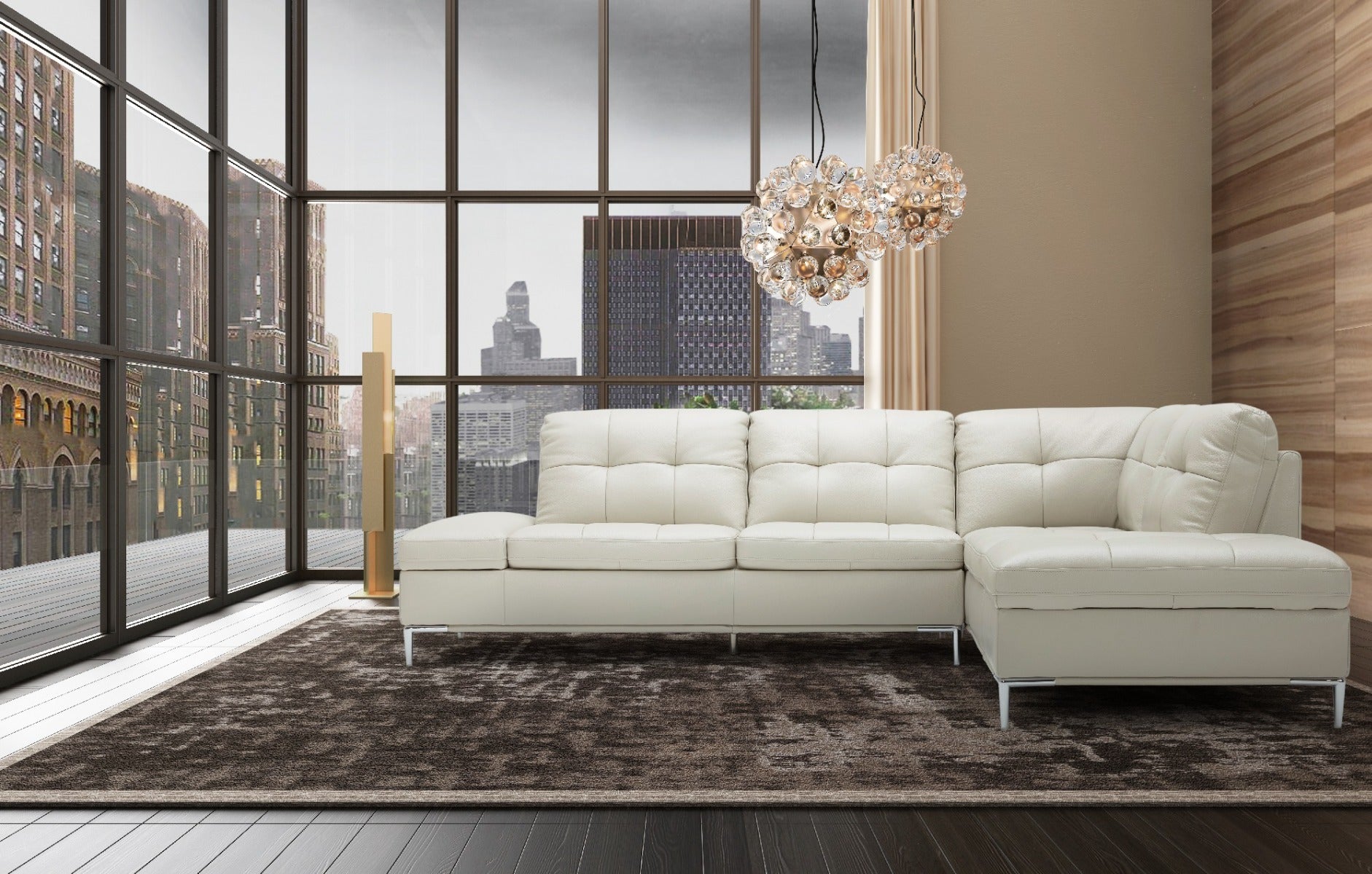 J & M Leonardo Leather Sectional with Storage, Silver Gray